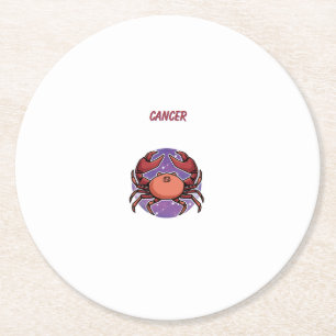 Pink Cancer, zodiac, star sign print Round Paper Coaster