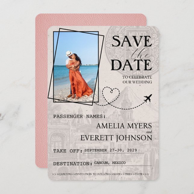 Pink Cancun Passport Save The Date (Front/Back)