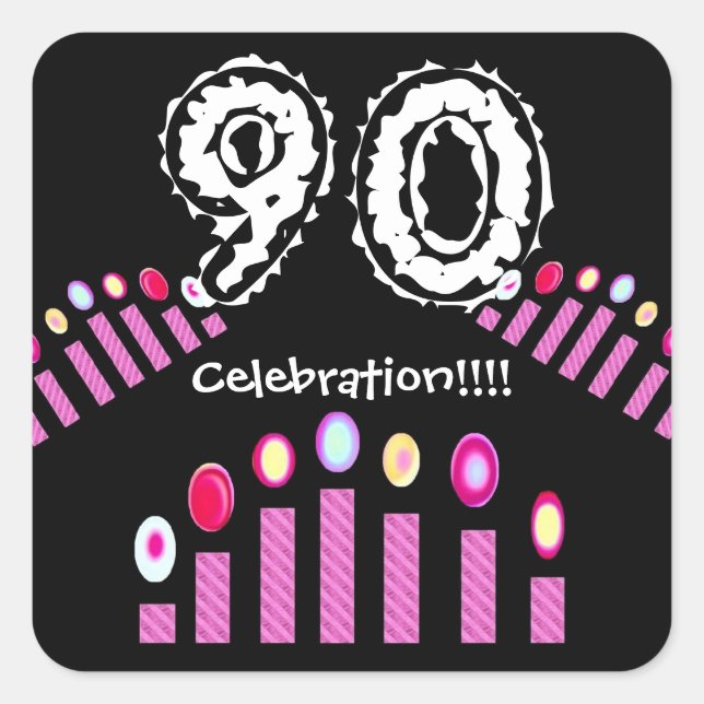 Pink Candles 90th Birthday Celebration!!! Square Sticker (Front)