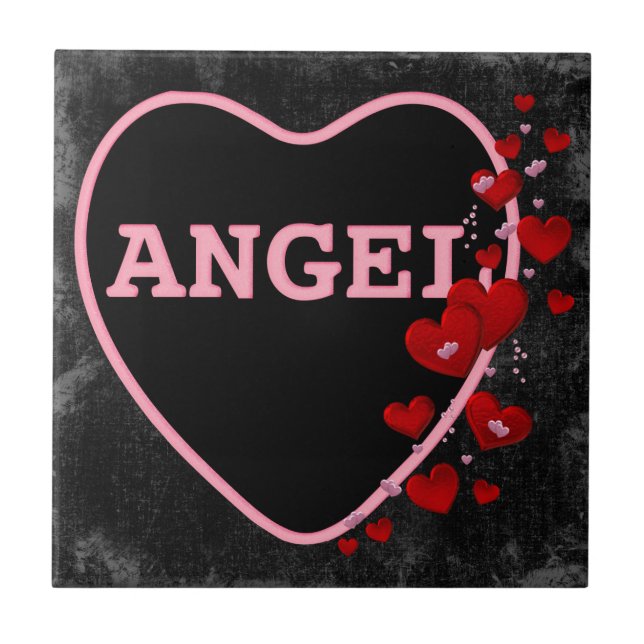 Pink Candy Angel Heart Valentine Design 2 Tile (Front)