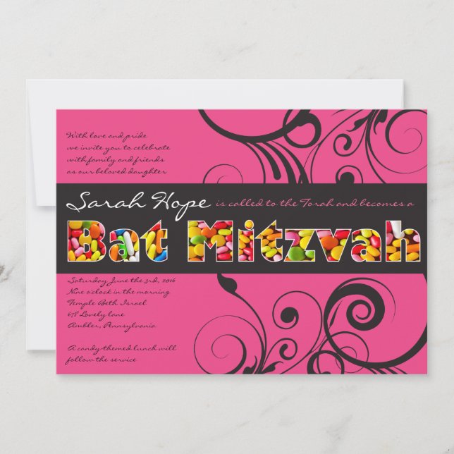 PINK CANDY Bat Mitzvah Invitation (Front)