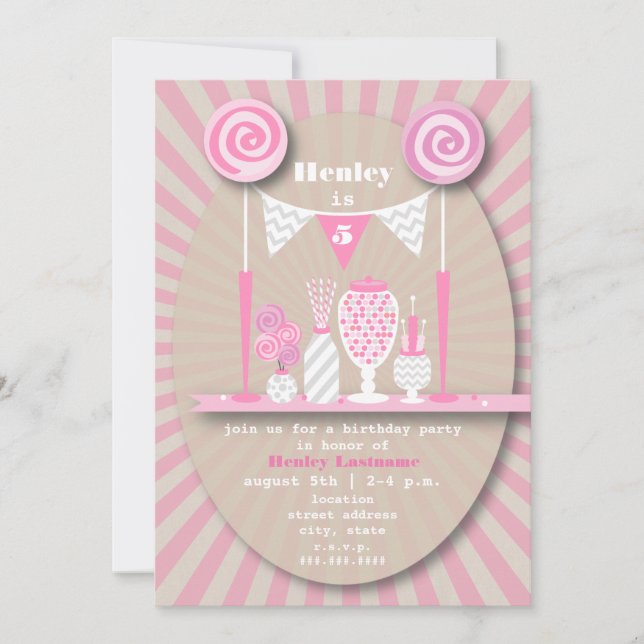 Pink Candy Buffet Birthday Party Invitation (Front)