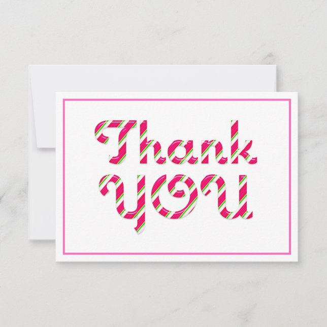 Pink Candy Cane Baby Shower Thank You Card (Front)