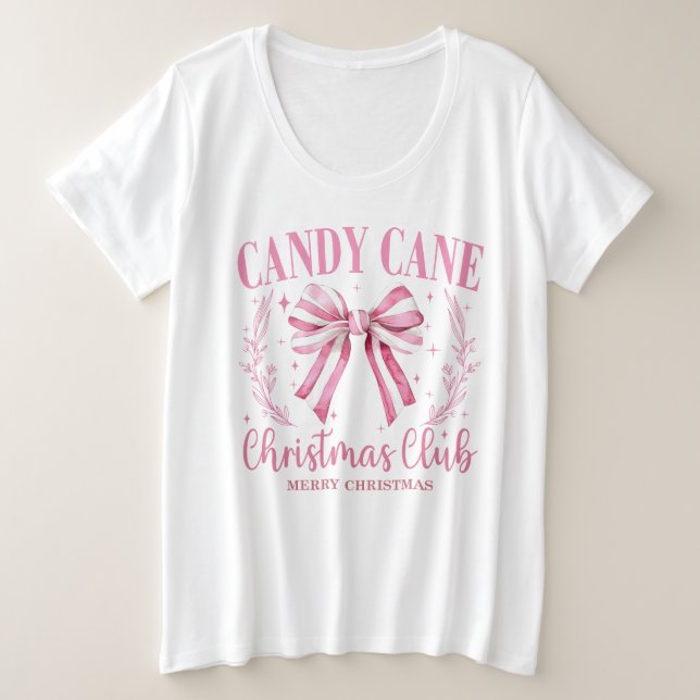 Pink Candy Cane Christmas Club  Plus Size T-Shirt (Design Front)