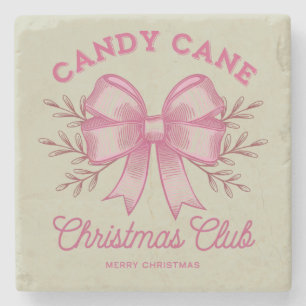 Pink Candy Cane Christmas Club Xmas Season Stone Coaster