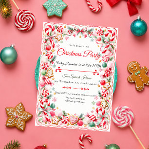 Pink Candy Cane Christmas Party Invitation