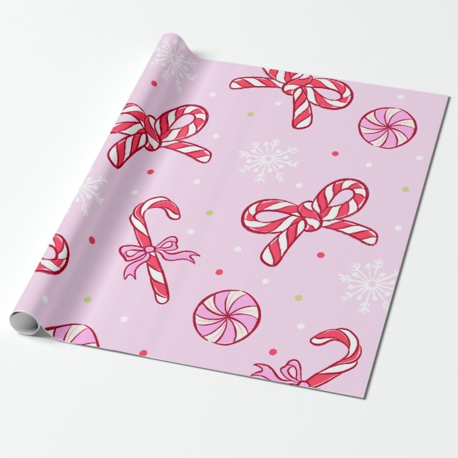 Pink Candy Cane Christmas Wrapping Paper (Unrolled)