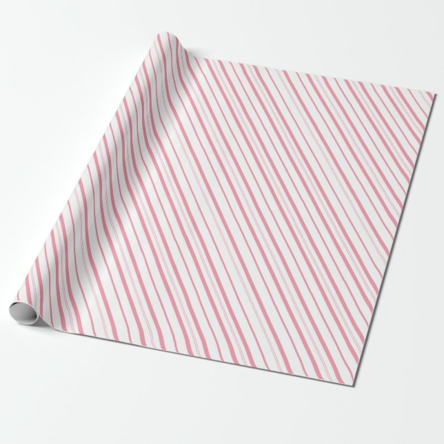 Pink Candy Cane Stripes - Small Stripes Wrapping Paper (Unrolled)