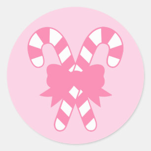 Pink Candy Canes with Bow Classic Round Sticker