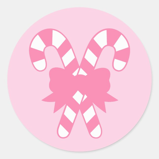 Pink Candy Canes with Bow Classic Round Sticker (Front)