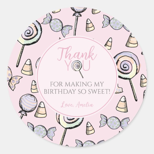 Pink Candy First 1st Birthday Sticker (Front)