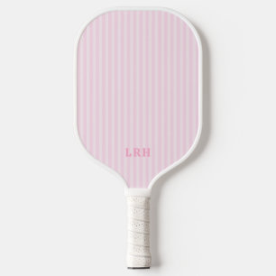 Pink Candy Stripe Design Tiny Initials Monogram Pickleball Paddle