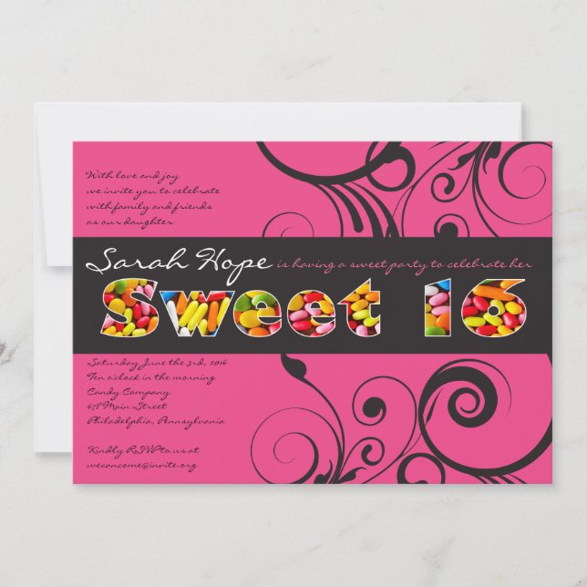 PINK CANDY Sweet Sixteen Birthday Party Invitation (Front)