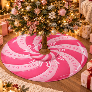 Pink Candy Swirl Merry Christmas Tree Brushed Polyester Tree Skirt
