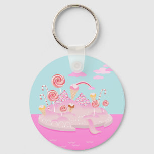 Pink candy world cake for birthday party key ring