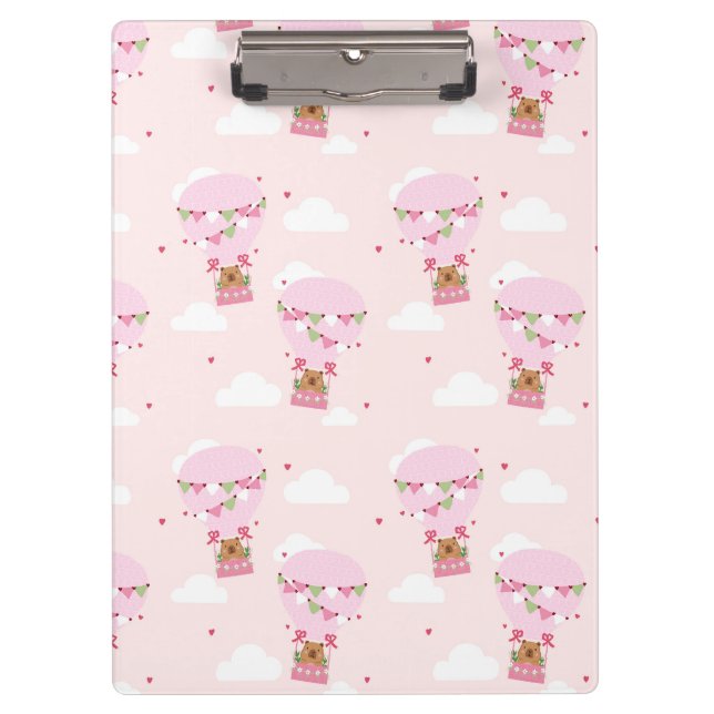 Pink Capybara Teddy Balloon Notebook Clipboard (Front)