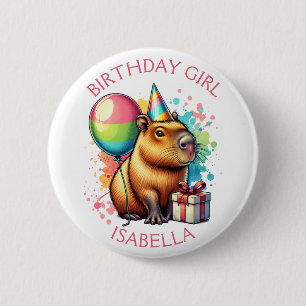 Pink Capybara Themed Birthday Girl Personalized 6 Cm Round Badge