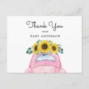 Pink Car and Sunflowers Thank You Postcard