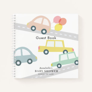 Pink Car Balloons White Girl Baby Shower Notebook