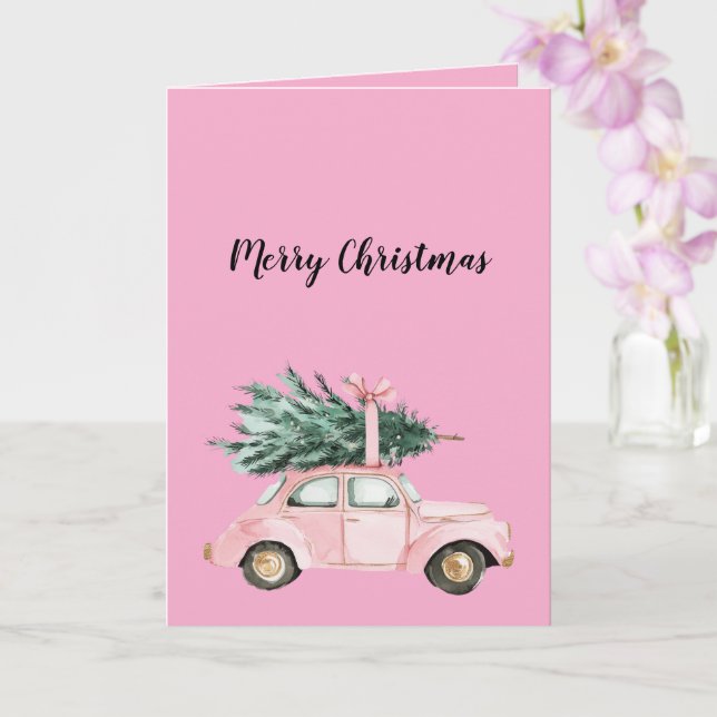 Pink Car Christmas Tree Card (Orchid)
