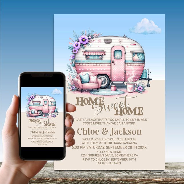 Pink Caravan Funny Housewarming Party Invitation (Creator Uploaded)