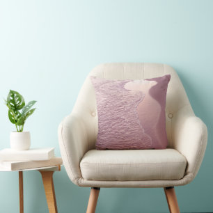 Pink Caribbean Shoreline Waves 1 Cushion