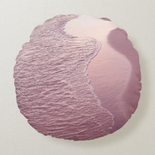 Pink Caribbean Shoreline Waves 1 Round Cushion