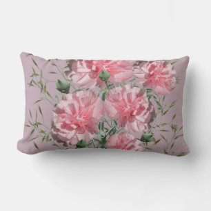 Pink Carnation and Foliage Medium Pink Background  Lumbar Cushion