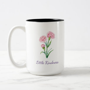 Pink Carnation Botanical Watercolor Custom Name Two-Tone Coffee Mug