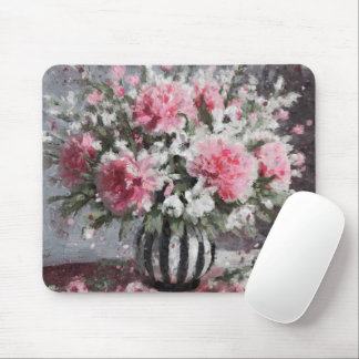 Pink Carnation Floral Flower Arrangement Black Mouse Pad