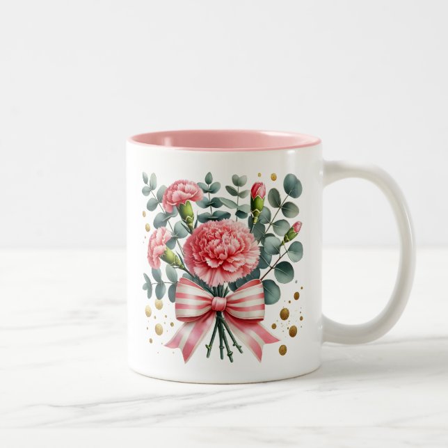 Pink Carnation Floral Mug, Flower Coffee Cup (Right)