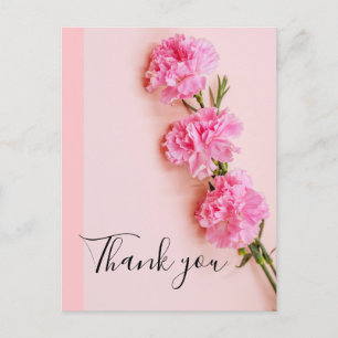 Pink Carnation Flower background  Thank You Card