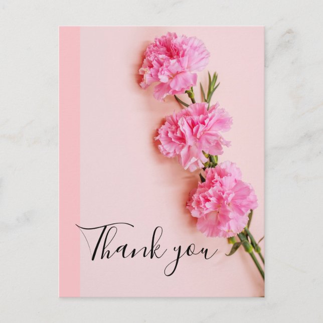 Pink Carnation Flower background  Thank You Card (Front)
