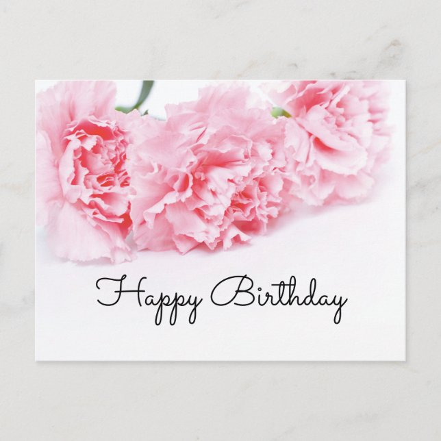 Pink Carnation Flower Happy Birthday Postcard (Front)