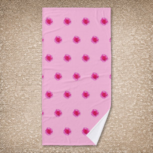 Pink Carnation Flower Seamless Pattern on Bath Towel