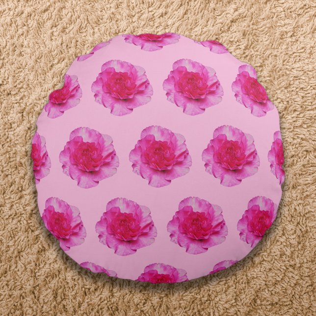 Pink Carnation Flower Seamless Pattern on Round Cushion (Pink Carnation flower seamless pattern on round throw pillow)