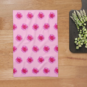 Pink Carnation Flower Seamless Pattern on Tea Towel