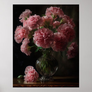 Pink Carnation Flowers Art Print Poster 