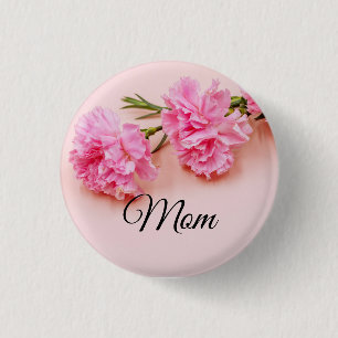 Pink carnation flowers Mother's Day mum on pink   3 Cm Round Badge