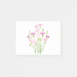 pink carnation flowers  watercolor post-it notes