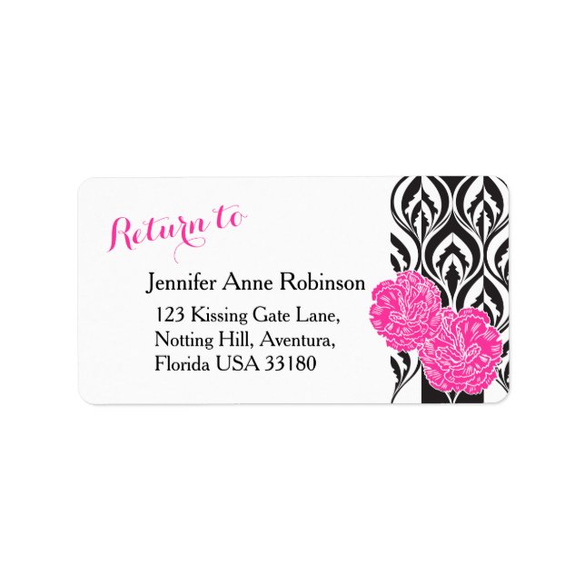 Pink carnation modern luxe wedding address labels (Front)