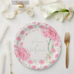 Pink Carnation Personalised Wedding  Paper Plate<br><div class="desc">Beautiful pink watercolor carnations with long green stems were used to create a lovely background for this personalised wedding reception or bridal shower paper plate. Two large watercolor pink carnations add beauty on opposite corners that adorn this lovely design. Coordinating green fonts finish this beauty off to create the perfect...</div>