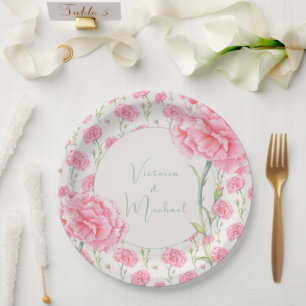 Pink Carnation Personalized Wedding Paper Plate