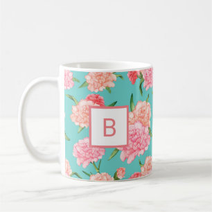 Pink Carnation Print Monogram Coffee Mug
