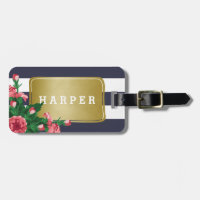 Pink Carnations & Blue Stripes Custom Name