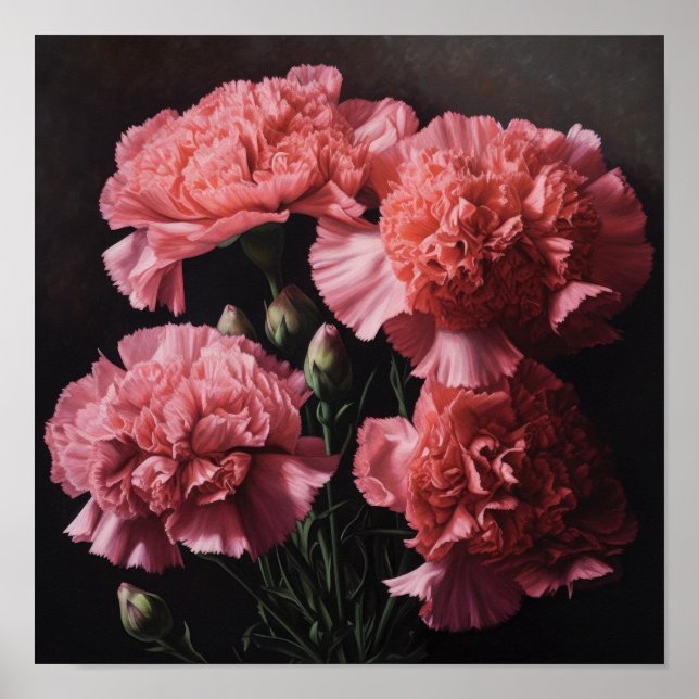 Pink Carnations Flower Art Print Poster (Front)
