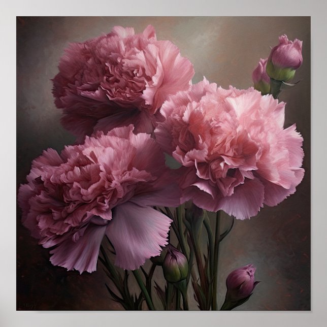 Pink Carnations Flower Art Print Poster (Front)