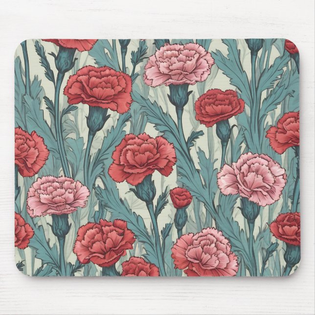 Pink carnations flower illustration mouse pad (Front)