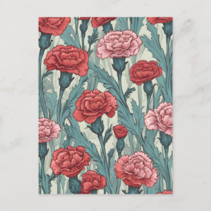 Pink carnations flower illustration postcard