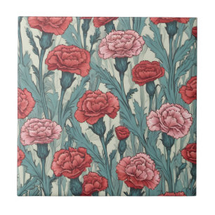 Pink carnations flower illustration tile